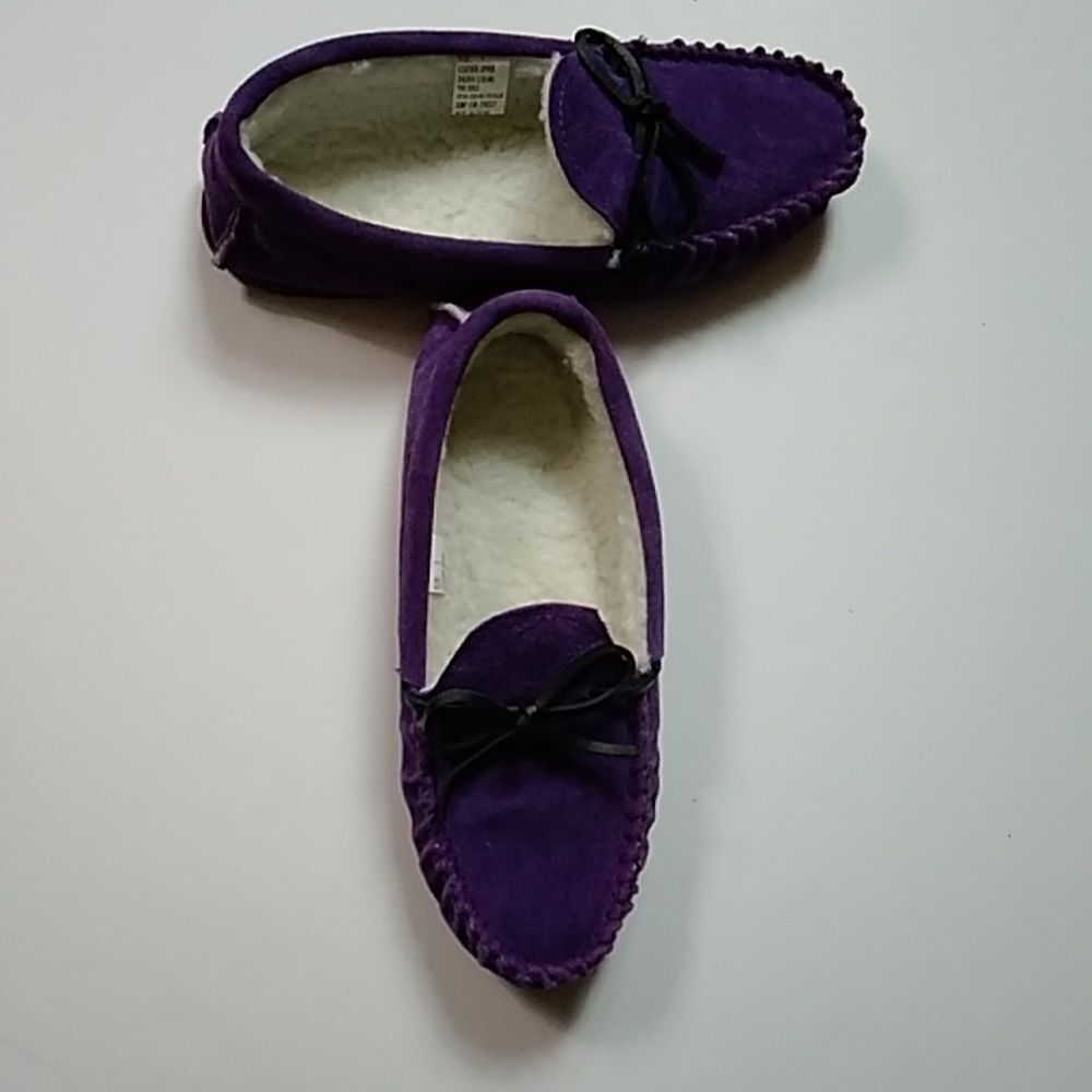 Leather Upper Sherpa Lining Women's Shoes Moccasins Slippers Size 7